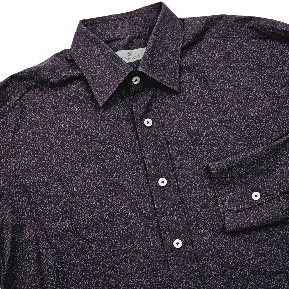 Canali Button Up Shirt Mens M Purple Floral Micro Print Sartorial Academia